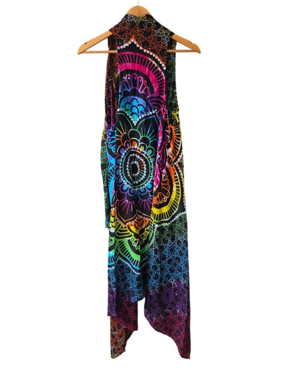 Rainbow Mandala Sequin Duster Vest Boho Festival Pride Open Front Racerback - Picture 2 of 4